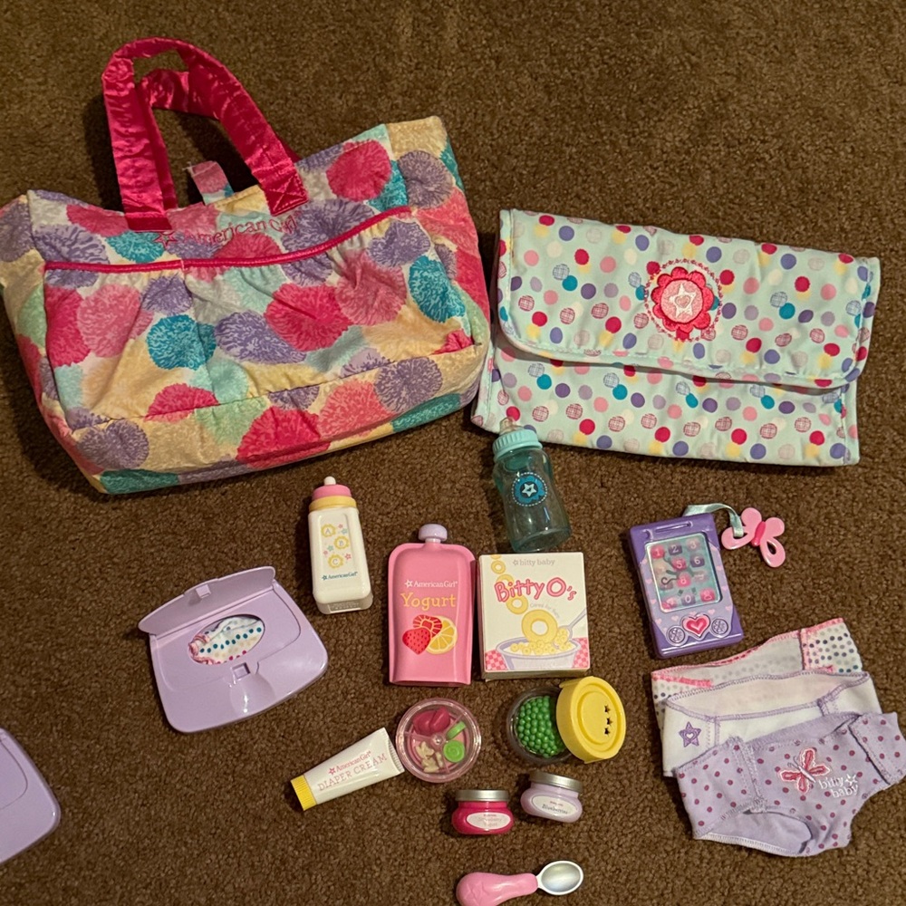 American Girl Bitty Baby Polka Dot Diaper Bag Set
